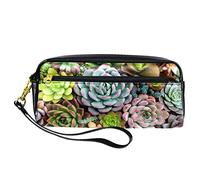 Estuche para lápices de suculentas de cactus, bolsa de piel sintética con cremallera para niños y niñas, suministros escolares y de oficina