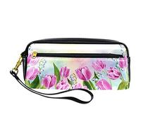 Estuche para lápices de tulipanes dibujado a mano, bolsa de piel sintética con cremallera para niños y niñas, suministros escolares y de oficina