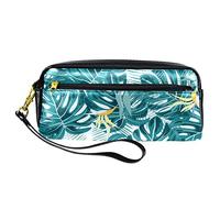 Estuche para lápices de verano de hojas tropicales, bolsa de piel sintética con cremallera, para niños y niñas, suministros escolares y de oficina