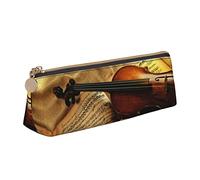 Estuche para lápices de violín y libro, bolsa de maquillaje de cuero estampado para niñas, niños, escuela, oficina