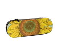 Estuche para lápices, Dibujo de girasol vintage realista dibujado a mano, Estuche de cuero para lápices, bolso para bolígrafos, oficina, escuela, caja de joyería, caja para brochas de maquillaje