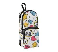Estuche para lápices, diseño de corazones, estrella, panda, gran capacidad, con compartimento, para estudiantes, escuela, escuela, oficina, trabajo, Corazones estrella panda, Talla única, Maletín