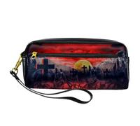 Estuche para lápices, diseño de manos de zombi de terror fuera del cementerio, bolsa de piel sintética con cremallera para niños y niñas, suministros escolares y de oficina