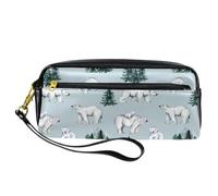 Estuche para lápices, diseño de osos polares y cachorros, bolsa de piel sintética con cremallera para niños y niñas, suministros escolares y de oficina