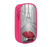 Estuche para lápices, diseño de Torre Eiffel de París Street rojo, tamaño mediano, con doble cremallera, para el trabajo, bonito, Pink, Talla única, Maleta