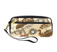 Estuche para lápices, diseño de tren en la ciudad, de piel sintética, con cremallera, para niños y niñas, suministros escolares y de oficina