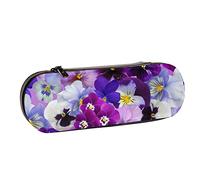 Estuche para lápices, diseño gráfico de pensamiento, flores de primavera de Pascua, colorido, estuche de cuero para bolígrafos, oficina, escuela, caja de joyería, caja de brochas de maquillaje