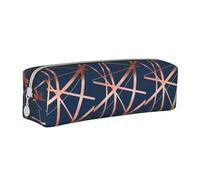 Estuche para lápices Estuche cilíndrico portátil con Estuche para cosméticos de Cuero con Cremallera,Azul Marino y Cobre de Lujo