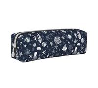 Estuche para lápices Estuche cilíndrico portátil con estuche para cosméticos de cuero con cremallera,Animales marinos Peces Estrellas de mar Caracolas Dibujos animados Náutico Verano Vida en el océano