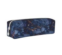 Estuche para lápices Estuche cilíndrico portátil con Estuche para cosméticos de Cuero con Cremallera,Patrón de mármol Azul Marino y Cobre Falso