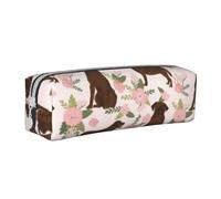 Estuche para lápices, Estuche de Cuero para lápices, Estuche para lápices, Organizador de papelería, Estuche para lápices, Labrador Retriever Brown Perro Flor