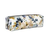 Estuche para lápices, Estuche de Cuero para lápices, Estuche para lápices, Organizador de papelería, Estuche para lápices, Mostaza Azul Floral