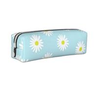 Estuche para lápices, Estuche de Cuero para lápices, Estuche para lápices, Organizador de papelería, Estuche para lápices, Linda Margarita Flor Florales Azul