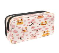 Estuche para lápices, estuche de papelería para estudiantes, para adolescentes, niños, niñas, suministros de oficina escolar, gatos Maneki Neko Cherry Florals