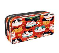 Estuche para lápices, estuche de papelería para estudiantes, para adolescentes, niños, niñas, suministros de oficina escolar, dibujos animados de gatos Maneki Neko