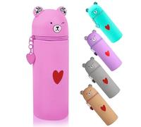 Estuche para lápices, estuche de silicona suave, 2 en 1, funda de silicona suave con cierre hermético, bonito estuche para lápices de colores, marcadores para estudiantes y adolescentes (Rosa)