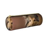 Estuche para lápices, estuche para bolígrafos, estuche portátil para lápices, estuche de cuero, bolsas de almacenamiento de papelería, Rough Collie Lassie Perros Perros Grandes Y Esponjosos Mascotas