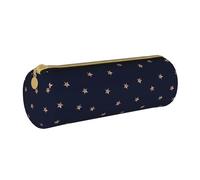 Estuche para lápices, estuche para bolígrafos, estuche portátil para lápices, estuche de cuero, bolsas de almacenamiento de papelería, Estrellas brillantes rosadas azul oscuro y oro rosa estrelladas