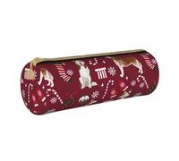 Estuche para lápices, Estuche para bolígrafos, Estuche portátil para lápices, Estuche de Cuero, Bolsas de Almacenamiento de papelería, Husky Bastones de Caramelo Medias Vacaciones Perro Ruby