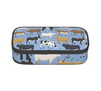 Estuche para lápices, estuche para lápices impreso de gran capacidad, estuche para lápices, estuche para lápices para oficina y escuela.Conjunto de toros y vacas animales de granja ganado mamífero