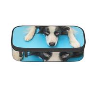 Estuche para lápices, estuche para lápices impreso de gran capacidad, estuche para lápices, estuche para lápices para oficina y escuela.Perro Cachorro Gracioso Border Collie Sobre Fondo Azul