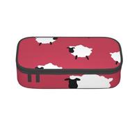 Estuche para lápices, estuche para lápices impreso de gran capacidad, estuche para lápices, estuche para lápices para oficina y escuela.Oveja Linda Dibujos Animados Oveja Blanca Estampado Rojo