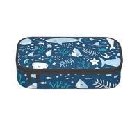Estuche para lápices, estuche para lápices impreso de gran capacidad, estuche para lápices, estuche para lápices para oficina y escuela.Tiburón Sonriente Animales Marinos Peces Estrella De Mar Azul