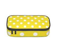 Estuche para lápices, Estuche para lápices Impreso de Gran Capacidad, Estuche para lápices, Estuche para lápices para Oficina y Escuela.Amarillo Blanco A Lunares