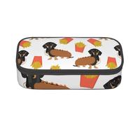 Estuche para lápices, estuche para lápices impreso de gran capacidad, estuche para lápices, estuche para lápices para oficina y escuela.Perro Salchicha Hot Dog Y Papas Fritas Comida Divertida Linda