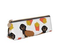 Estuche para lápices, Estuche para lápices Triangular, Estuche para lápices portátil, Estuche de Cuero para Oficina Escolar,Perro Salchicha Hot Dog Y Papas Fritas Comida Divertida Linda