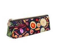 Estuche para lápices, Estuche para lápices Triangular, Estuche para lápices portátil, Estuche de Cuero para Oficina Escolar,Vegano Frutas Vivas Verduras Imprimir