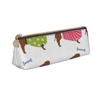 Estuche para lápices, Estuche para lápices triangular, Estuche para lápices portátil, Estuche de cuero para oficina escolar,Suéter con patrón de mascota de raza de perro de abrigo rojo Dachshund