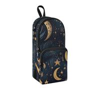Estuche para lápices étnico de estrellas y lunas, gran capacidad, con compartimento, para estudiantes, escuela, escuela, oficina, trabajo, Estrellas étnicas y lunas, Talla única, Maletín