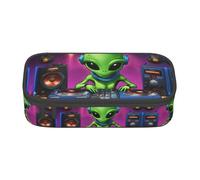 Estuche para lápices Green Alien, estuche de gran capacidad, bolsa de maquillaje multiusos con cremallera, Black, Talla única, Neceser