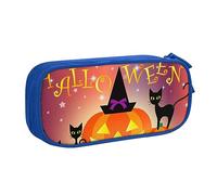 Estuche para lápices Happy Halloween Day con cremallera, caja de lápices rosa de gran capacidad para escuela, oficina y viajes, Blue, Talla única, Organizador de bolsas