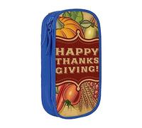 Estuche para lápices Happy Thanksgiving de tamaño mediano con doble cremallera para el trabajo, bonito, Blue, Talla única, Maleta