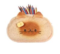 Estuche para lápices, lindo gato tostado, divertido organizador de felpa, soporte de papelería estética, accesorio creativo de almacenamiento de lápices, bolsa de suministros escolares de dibujos