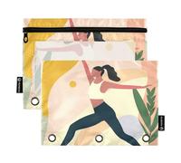 Estuche para lápices para carpeta de 3 anillas, bolsa de lápices para yoga, estuche de cosméticos con cremallera transparente para oficina, viajes, cosméticos, paquete de 2, Yoga Girl, one sizex2,