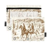 Estuche para lápices para carpeta de 3 anillas, bolsas American Wild West Desert Cowboys con cremallera a granel, estuche para bolígrafos con ventana transparente para clase escolar y oficina, paquete