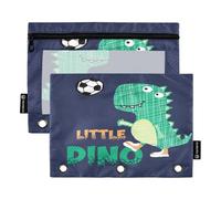 Estuche para lápices para carpeta de 3 anillas, bolsas de fútbol Little Dino con cremallera a granel, estuche para bolígrafos con ventana transparente para clase escolar y oficina, paquete de 2