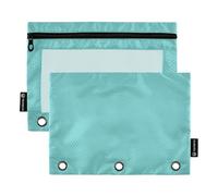 Estuche para lápices para carpeta de 3 anillas, bolsas de lujo verde cian azul con cremallera a granel, estuche para bolígrafos con ventana transparente para clase escolar y oficina, paquete de 2