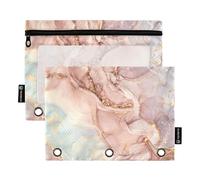 Estuche para lápices para carpeta de 3 anillas, bolsas de mármol abstracto de lujo con cremallera a granel, estuche para bolígrafos con ventana transparente para clase escolar y oficina, paquete de 2
