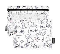 Estuche para lápices para carpeta de 3 anillas, bonito estuche cartuchera de conejo, estuche de cosméticos con cremallera y ventana transparente para oficina, viajes, cosméticos, paquete de 2
