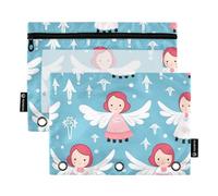 Estuche para lápices para carpeta de 3 anillas, bonito estuche de ángel con cremallera y ventana transparente para cosméticos de oficina, viajes, 2 unidades, Bonito ángel, one sizex2, Maletín