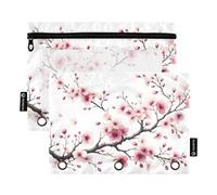 Estuche para lápices para carpeta de 3 anillas, diseño de flores de Sakura rosa, estuche de cosméticos con cremallera y ventana transparente para oficina, viajes, cosméticos, paquete de 2, Flores de