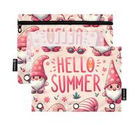 Estuche para lápices para carpeta de 3 anillas, diseño de gnomos de verano con cremallera y ventana transparente para oficina, viajes, cosméticos, paquete de 2, Hello Summer Gnomes, one sizex2,