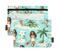 Estuche para lápices para carpeta de 3 anillas, estuche para lápices con cremallera y ventana transparente para cosméticos, oficina, viajes, cosméticos, paquete de 2, Beach Girl, one sizex2, Maletín