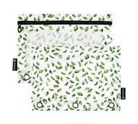 Estuche para lápices para carpeta de 3 anillas, estuche para lápices de hojas verdes pequeñas con cremallera y ventana transparente para cosméticos de oficina, viajes, 2 unidades, Little Green Leaf,