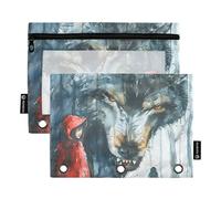 Estuche para lápices para carpeta de 3 anillas, estuche para lápices Wolf Little Girl2, estuche de cosméticos con cremallera y ventana transparente para oficina, viajes, cosméticos, paquete de 2, Wolf