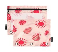 Estuche para lápices para carpeta de 3 anillas, paquete de 2 fundas transparentes con ventana, suministros de regreso a clases, 9.8 x 7 pulgadas, formas de sol rojo